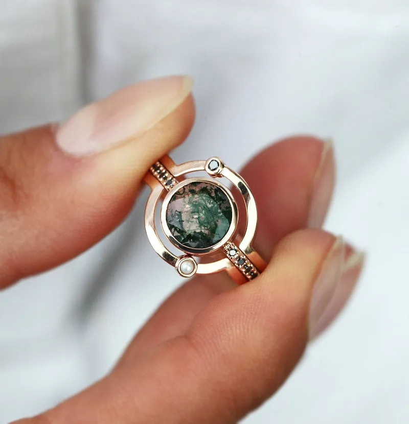 SATURN MOSS AGATE RING SET vy 2