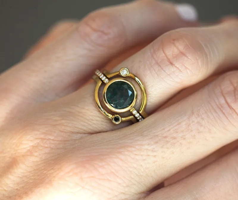 SATURN MOSS AGATE RING SET vy 9