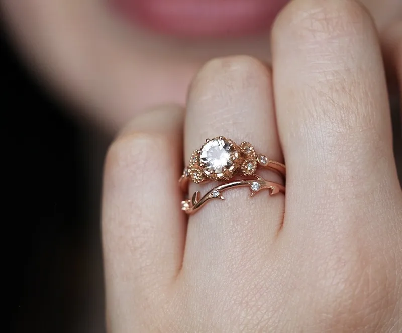 SAVANNAH DIAMOND RING, 14K ROSE GOLD WEDDING BAND view 3