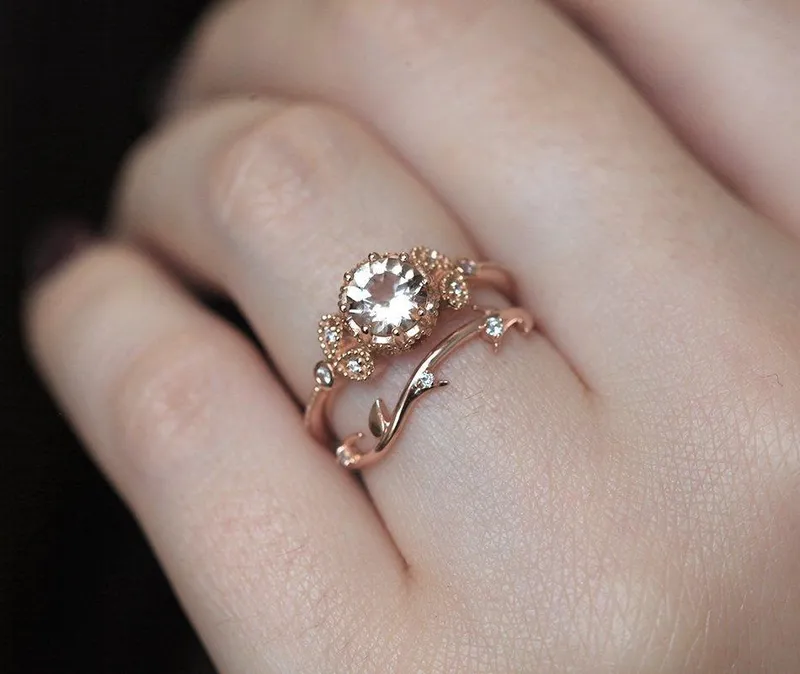 SAVANNAH DIAMOND RING, 14K ROSE GOLD WEDDING BAND view 5