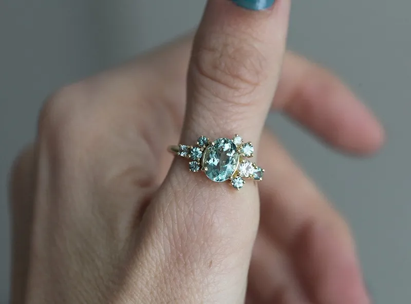 Sawyer Green Tourmaline Sapphire Cluster Ring vy 2