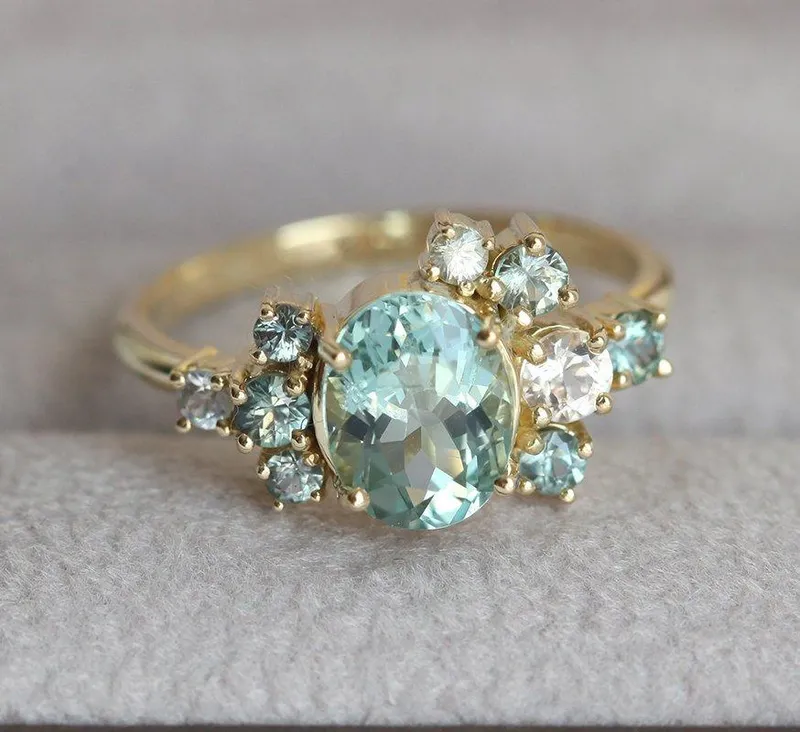 Sawyer Green Tourmaline Sapphire Cluster Ring vy 3
