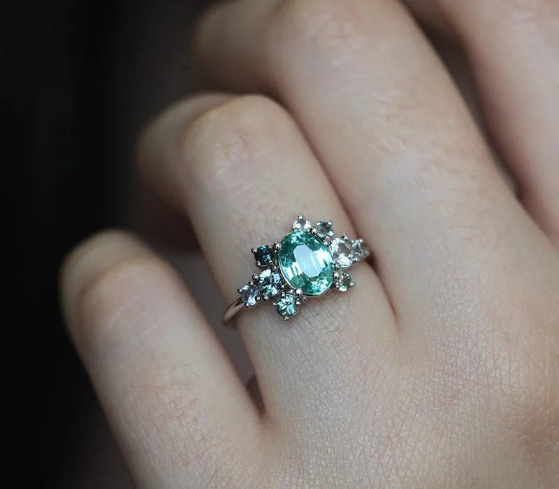 Sawyer Green Tourmaline Sapphire Cluster Ring vy 4
