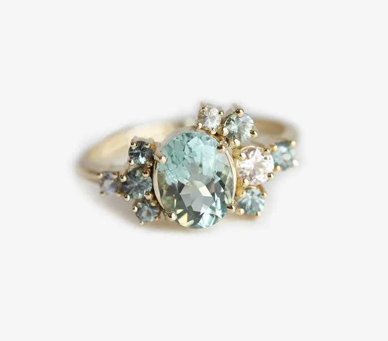 Sawyer Green Tourmaline Sapphire Cluster Ring vy 6