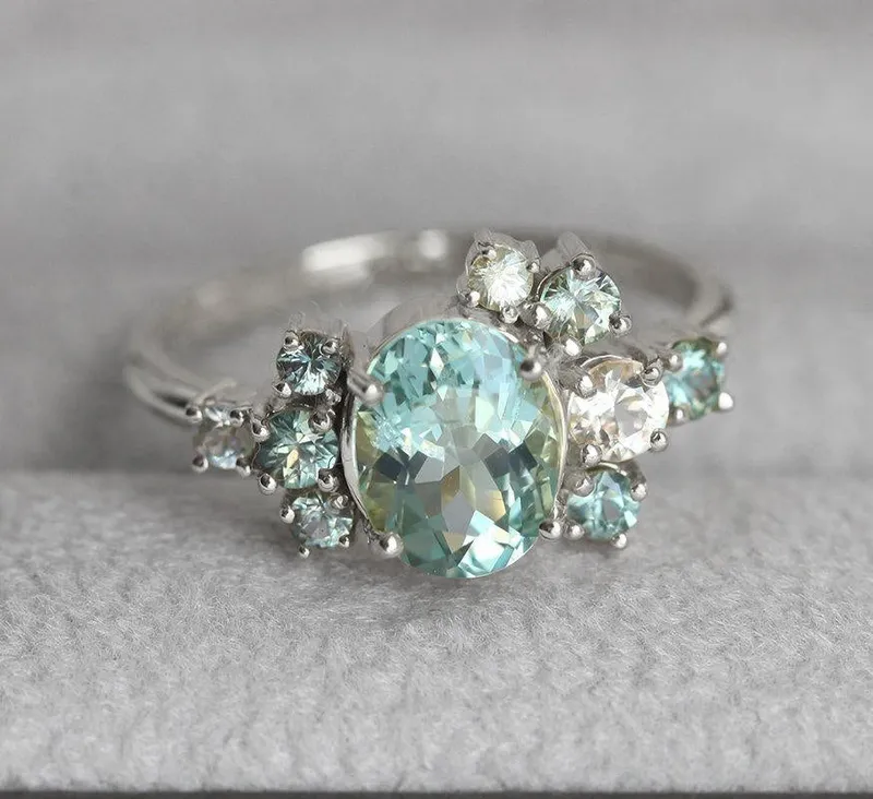 Sawyer Green Tourmaline Sapphire Cluster Ring vy 8