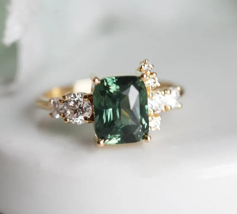 Serafina Green Sapphire Diamond Ring vy 2