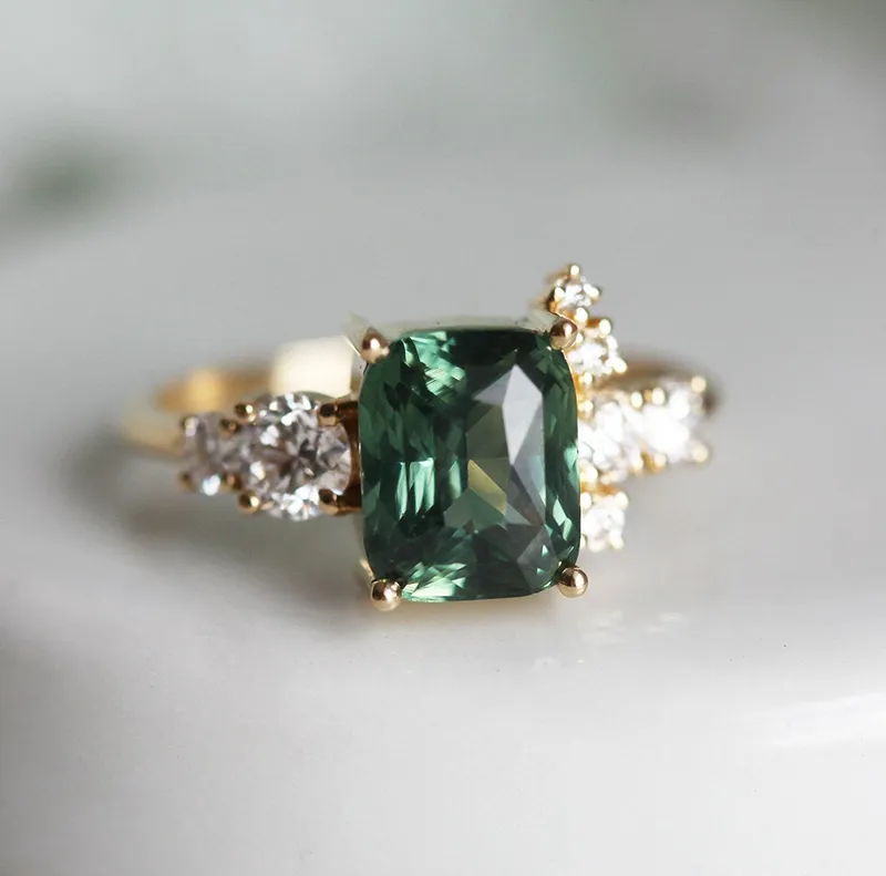 Serafina Green Sapphire Diamond Ring vy 5
