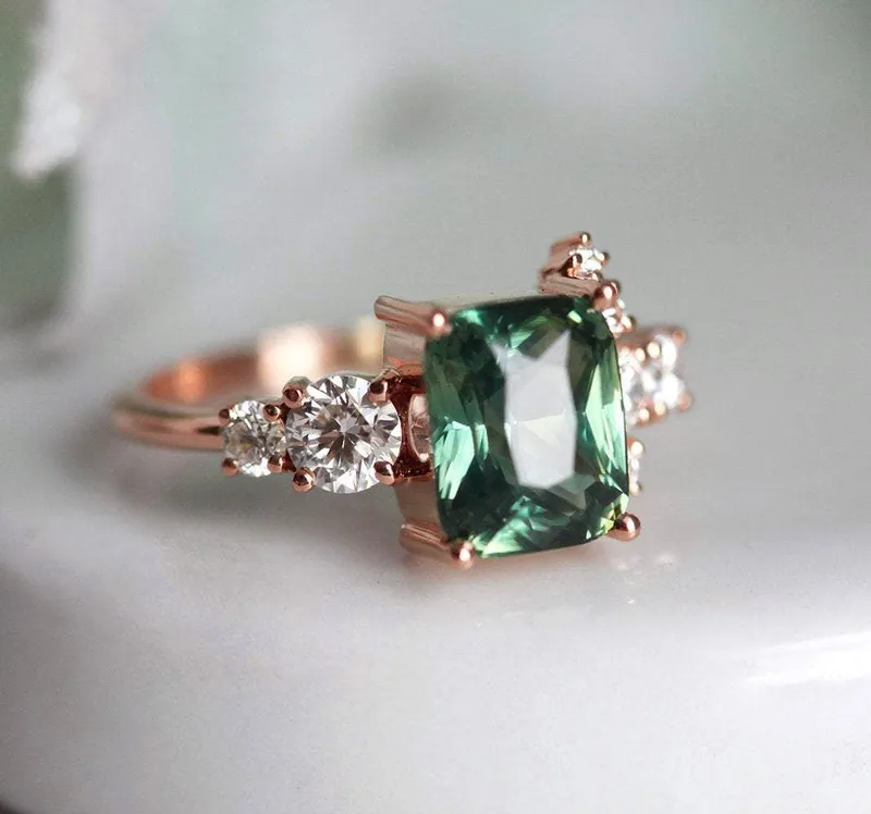 Serafina Green Sapphire Diamond Ring vy 6