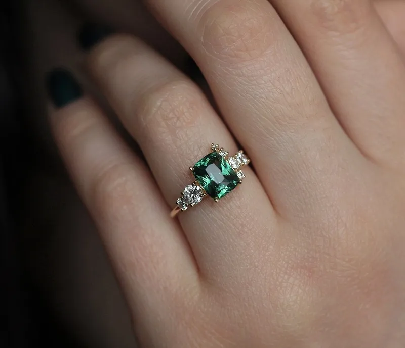 Serafina Green Sapphire Diamond Ring green sapphire cushion cut engagement ring
