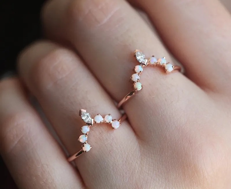 Serena Australian Opal & Diamond 3-Ring Set vy 10