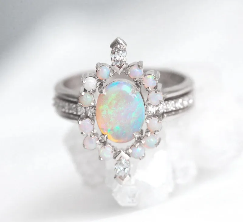 Serena Australian Opal & Diamond 3-Ring Set vy 12