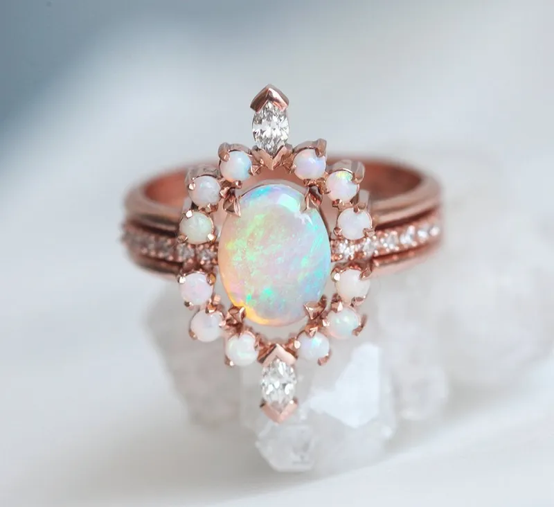 Serena Australian Opal & Diamond 3-Ring Set vy 2