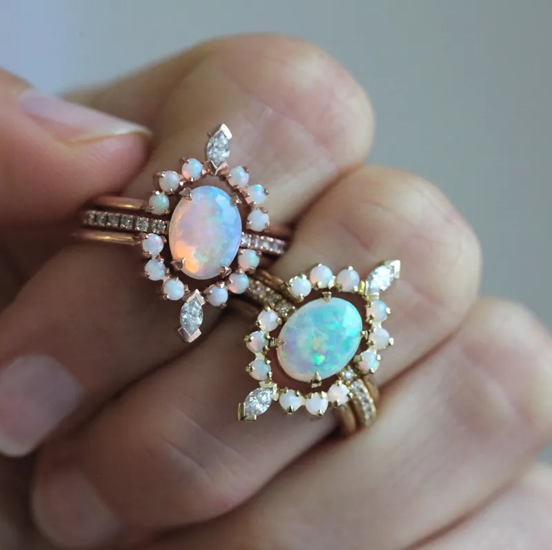 Serena Australian Opal & Diamond 3-Ring Set vy 3