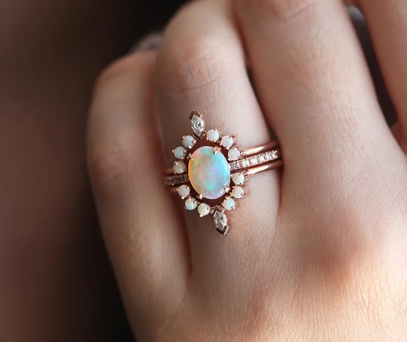 Serena Australian Opal & Diamond 3-Ring Set vy 4