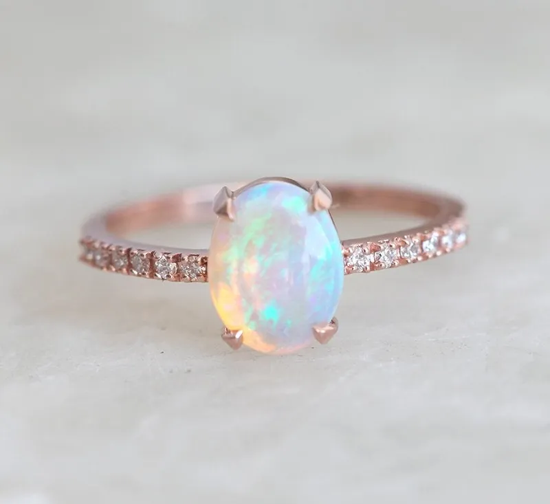 Serena Australian Opal & Diamond 3-Ring Set vy 5
