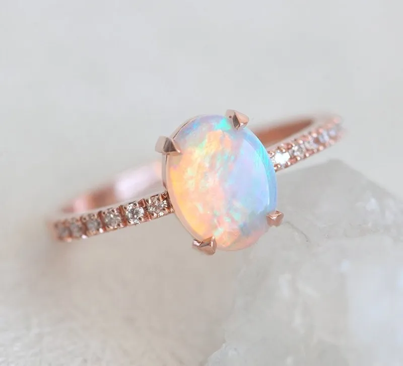 Serena Australian Opal & Diamond 3-Ring Set vy 8