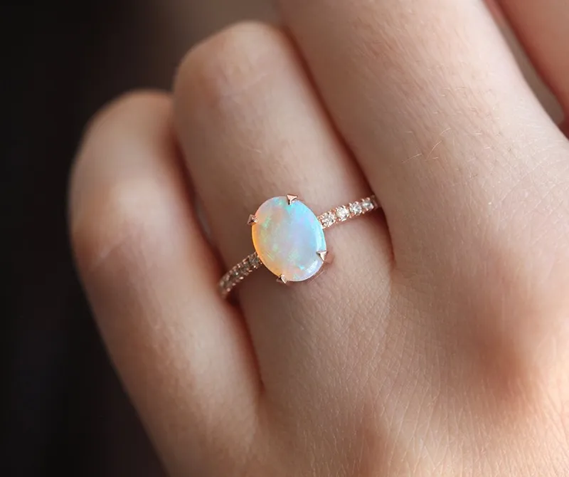 Serena Australian Opal & Diamond 3-Ring Set vy 9