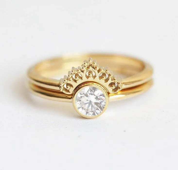 Set: Dusk Blue Tanzanite Ring With Matching Gold Lace Band view 10