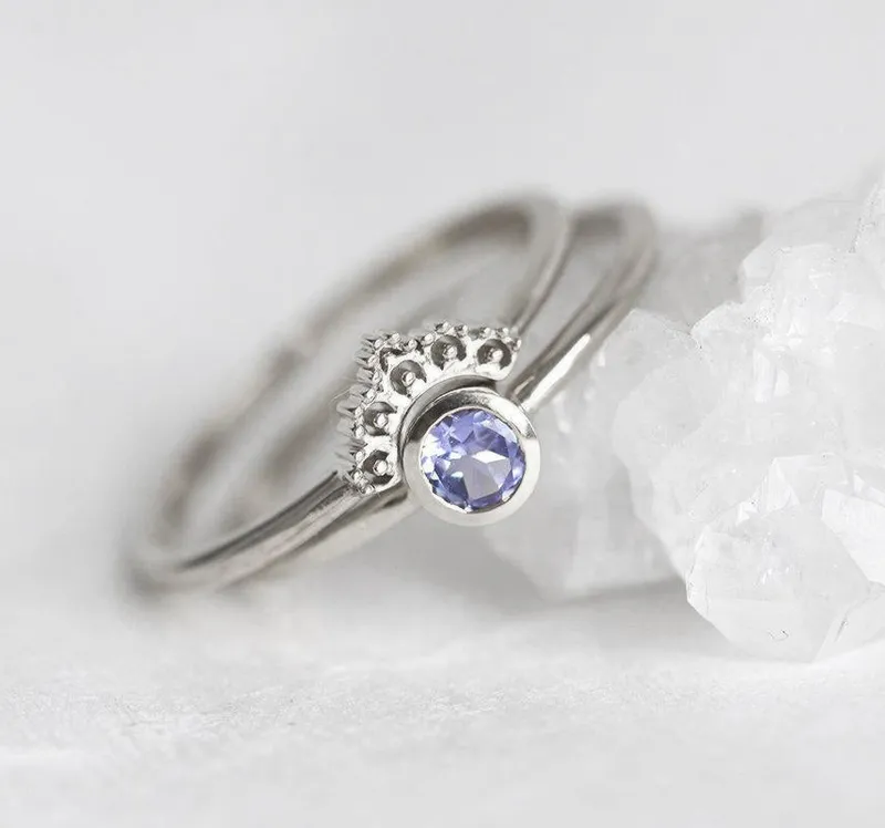 Set: Dusk Blue Tanzanite Ring With Matching Gold Lace Band view 12