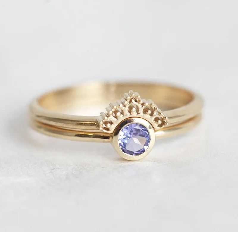 Set: Dusk Blue Tanzanite Ring With Matching Gold Lace Band view 2