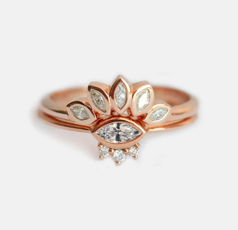 Set: Marquise Diamond Engagement Ring & Matching Crown Band view 5