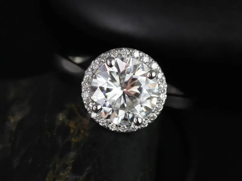 2.25ct Shannon 8.5mm 14kt Gold Moissanite Diamond Round Halo Ring vy 5