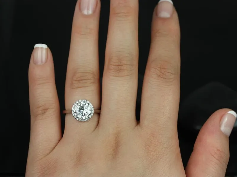 2.25ct Shannon 8.5mm 14kt Gold Moissanite Diamond Round Halo Ring vy 2