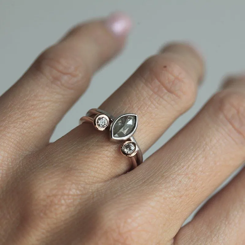 Shelby Marquise Salt & Pepper Diamond Ring Set vy 2