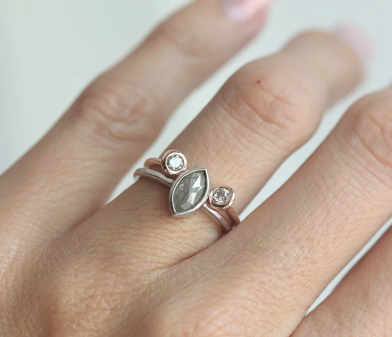 Shelby Marquise Salt & Pepper Diamond Ring Set vy 5