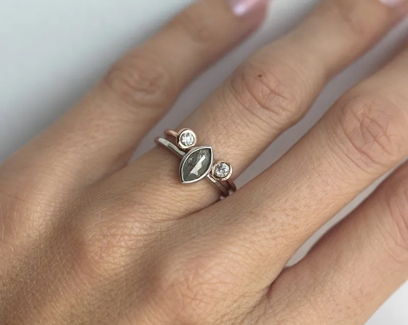 Shelby Marquise Salt & Pepper Diamond Ring Set diamond engagement ring