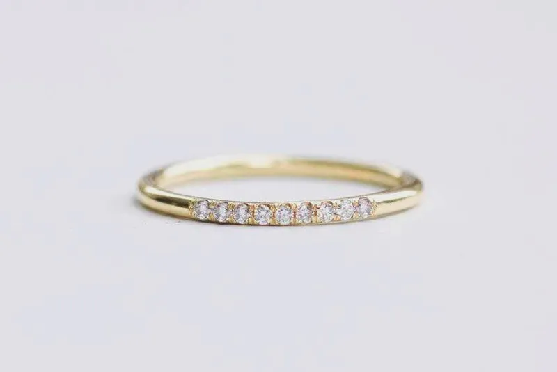 Simple & Elegant Gold Ring With Half Eternity Diamonds view 2