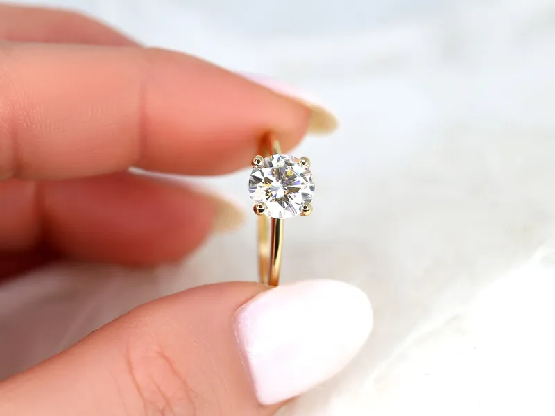 1.50ct Skinny Alberta 7.5mm 14kt Gold Moissanite Dainty Round Solitaire Ring vy 3