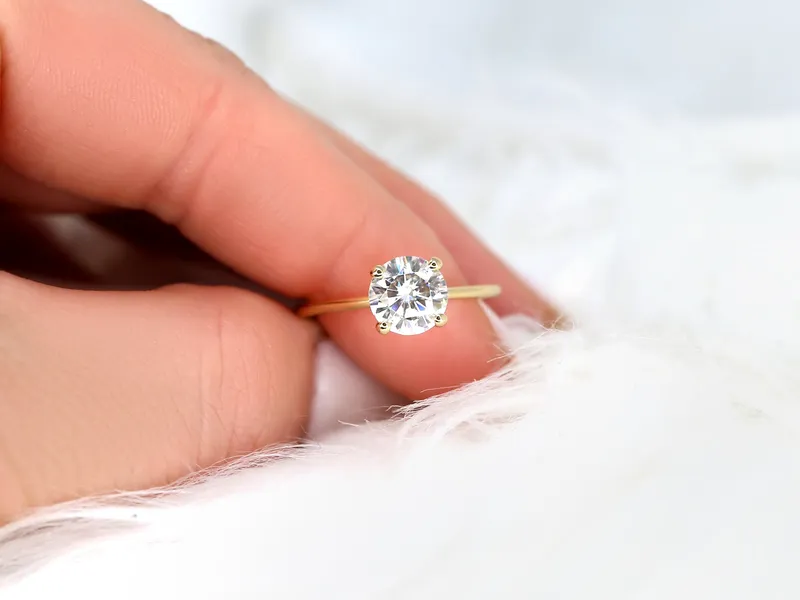 1.50ct Skinny Alberta 7.5mm 14kt Gold Moissanite Dainty Round Solitaire Ring vy 4
