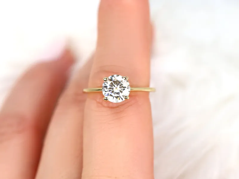 1.50ct Skinny Alberta 7.5mm 14kt Gold Moissanite Dainty Round Solitaire Ring vy 5