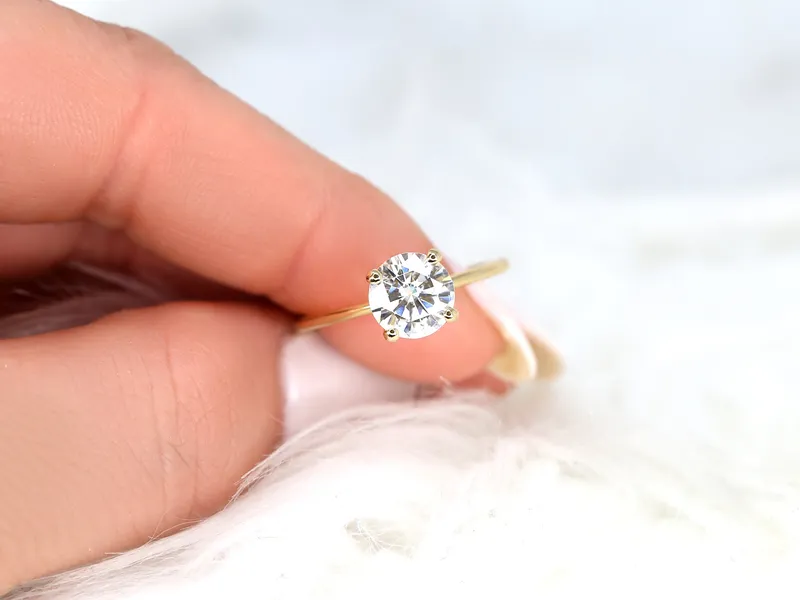 1.50ct Skinny Alberta 7.5mm 14kt Gold Moissanite Dainty Round Solitaire Ring vy 6