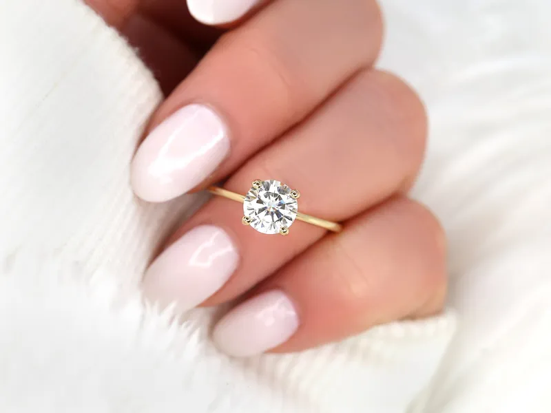 1.50ct Skinny Alberta 7.5mm 14kt Gold Moissanite Dainty Round Solitaire Ring round cut engagement ring