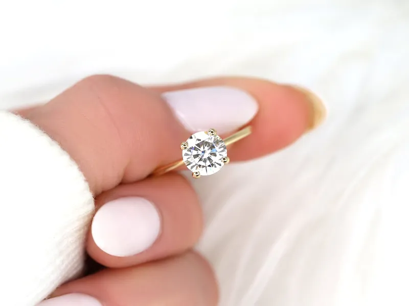 1.50ct Ready to Ship Skinny Alberta 7.5mm 14kt Gold Moissanite Round Solitaire Ring round cut engagement ring