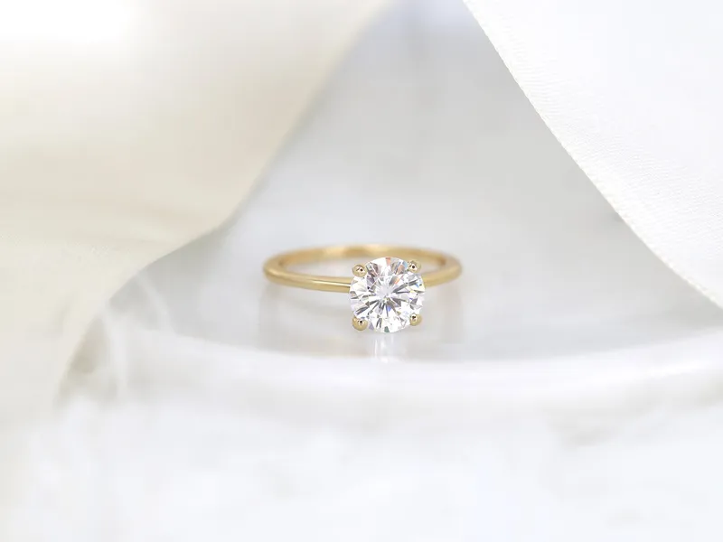 1.50ct Skinny Alberta 7.5mm 14kt Gold Moissanite Dainty Round Solitaire Ring vy 7