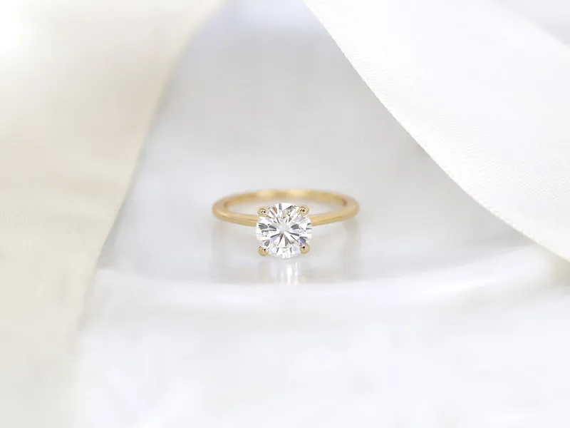1.50ct Skinny Alberta 7.5mm 14kt Gold Moissanite Dainty Round Solitaire Ring vy 9