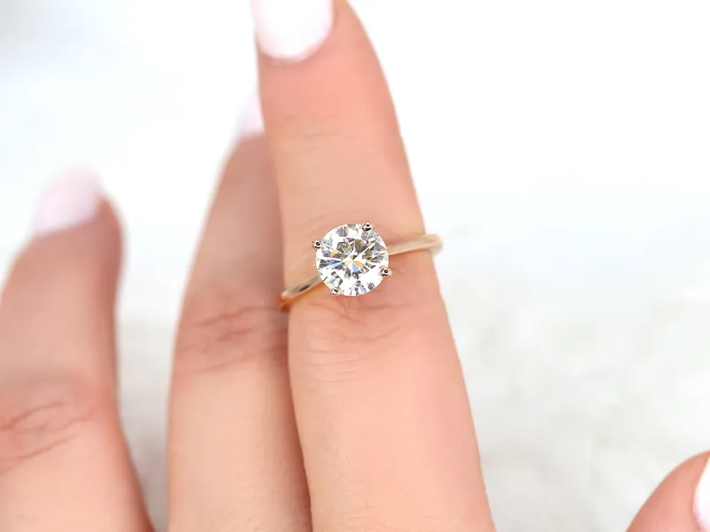 2ct Skinny Flora 8mm 14kt Moissanite Round Solitaire Ring view 2