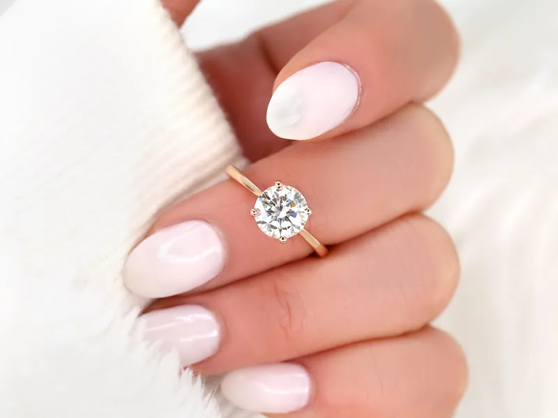 2ct Skinny Flora 8mm 14kt Moissanite Cinched Round Solitaire Ring view 4