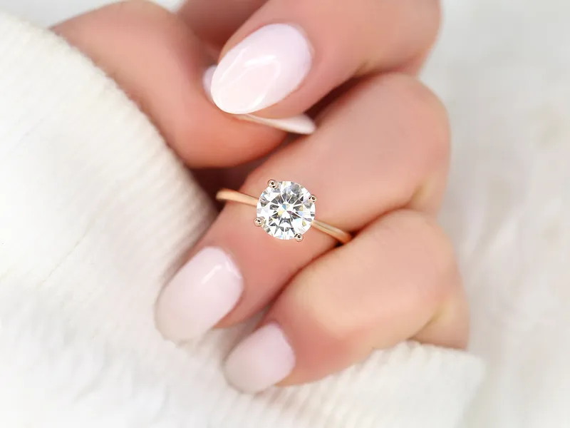 2ct Skinny Flora 8mm 14kt Moissanite Cinched Round Solitaire Ring round cut engagement ring