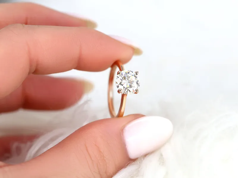 2ct Skinny Flora 8mm 14kt Moissanite Round Solitaire Ring view 5