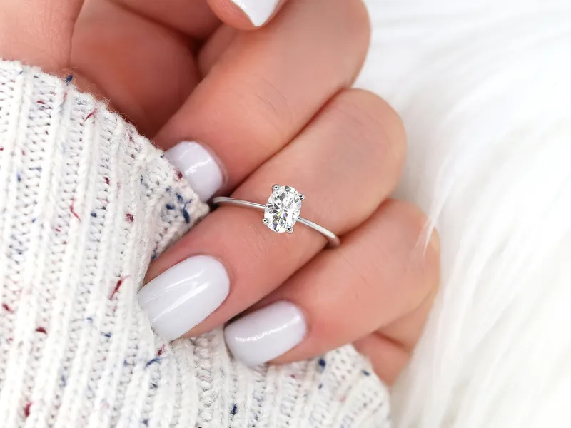 1ct Skinny Rhonda 7x5mm 14kt Gold Moissanite Dainty Oval Solitaire Ring vy 5