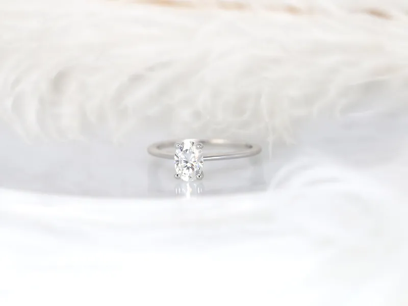 1ct Skinny Rhonda 7x5mm 14kt Gold Moissanite Dainty Oval Solitaire Ring vy 10