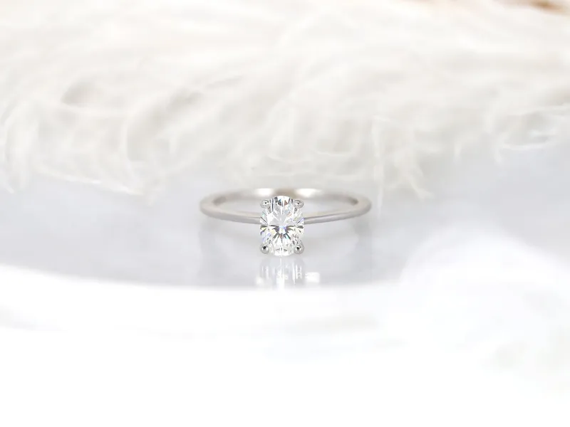 1ct Skinny Rhonda 7x5mm 14kt Gold Moissanite Dainty Oval Solitaire Ring vy 9