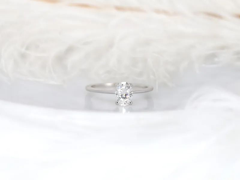 1ct Skinny Rhonda 7x5mm 14kt Gold Moissanite Dainty Oval Solitaire Ring vy 8