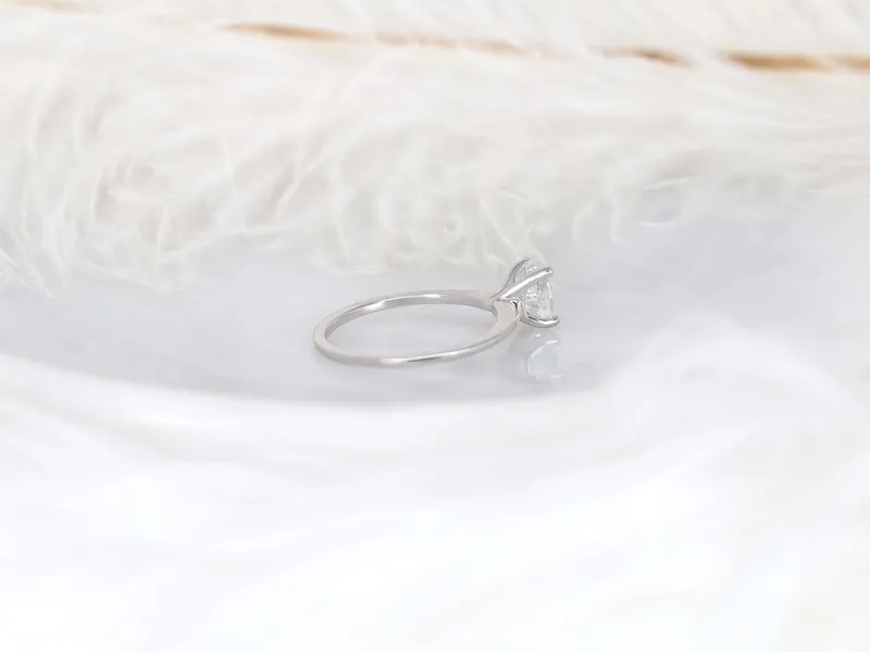 1ct Skinny Rhonda 7x5mm 14kt Gold Moissanite Dainty Oval Solitaire Ring vy 7
