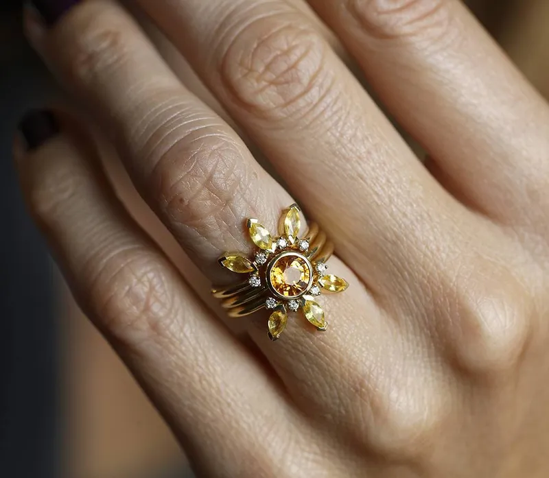 Solange Sapphire Ring, 14K Gold Sapphire Ring Set view 2