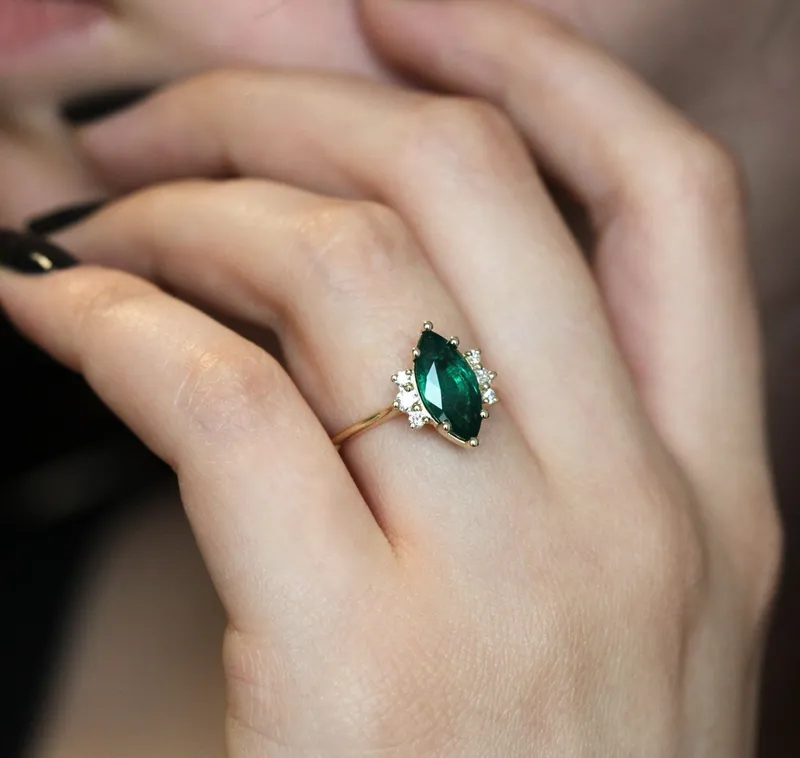 Sophia Marquise Emerald Ring vy 2